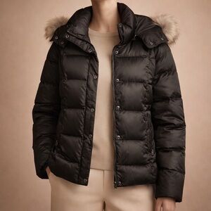 Andrew Marc Black Down Puffer Jacket with Fur Trim Hood Women’s Coat XS